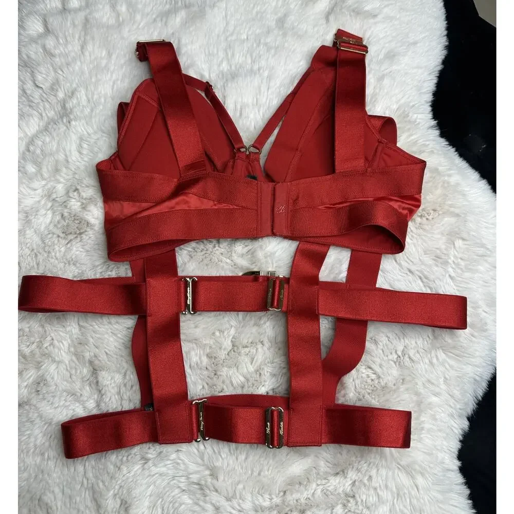 Honey Birdette GIA❤️ Red Gold Buckle Bra 34B + Harness